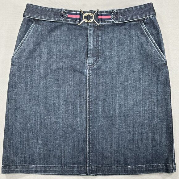 Talbots Skirt Women 10 Blue Jean Denim Knee Length Pockets Cotton Casual Stretch - Picture 1 of 14